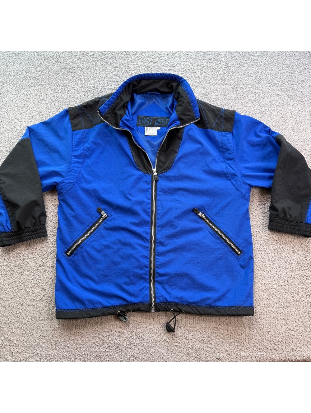 Vintage 80s East West Blue Black Colorblock Nylon Windbreaker Jacket Small